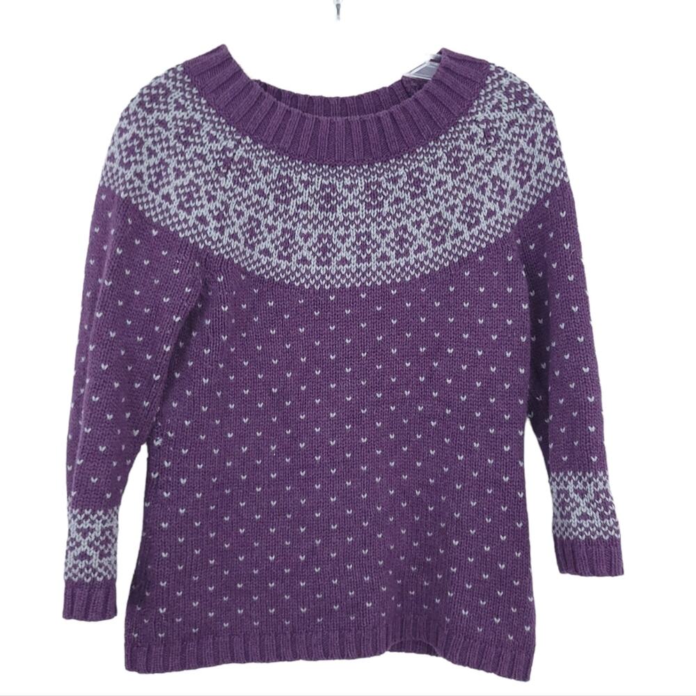 Talbots Fair Isle Sweater Wool Blend Small Petite Purple Gray Nordic Style